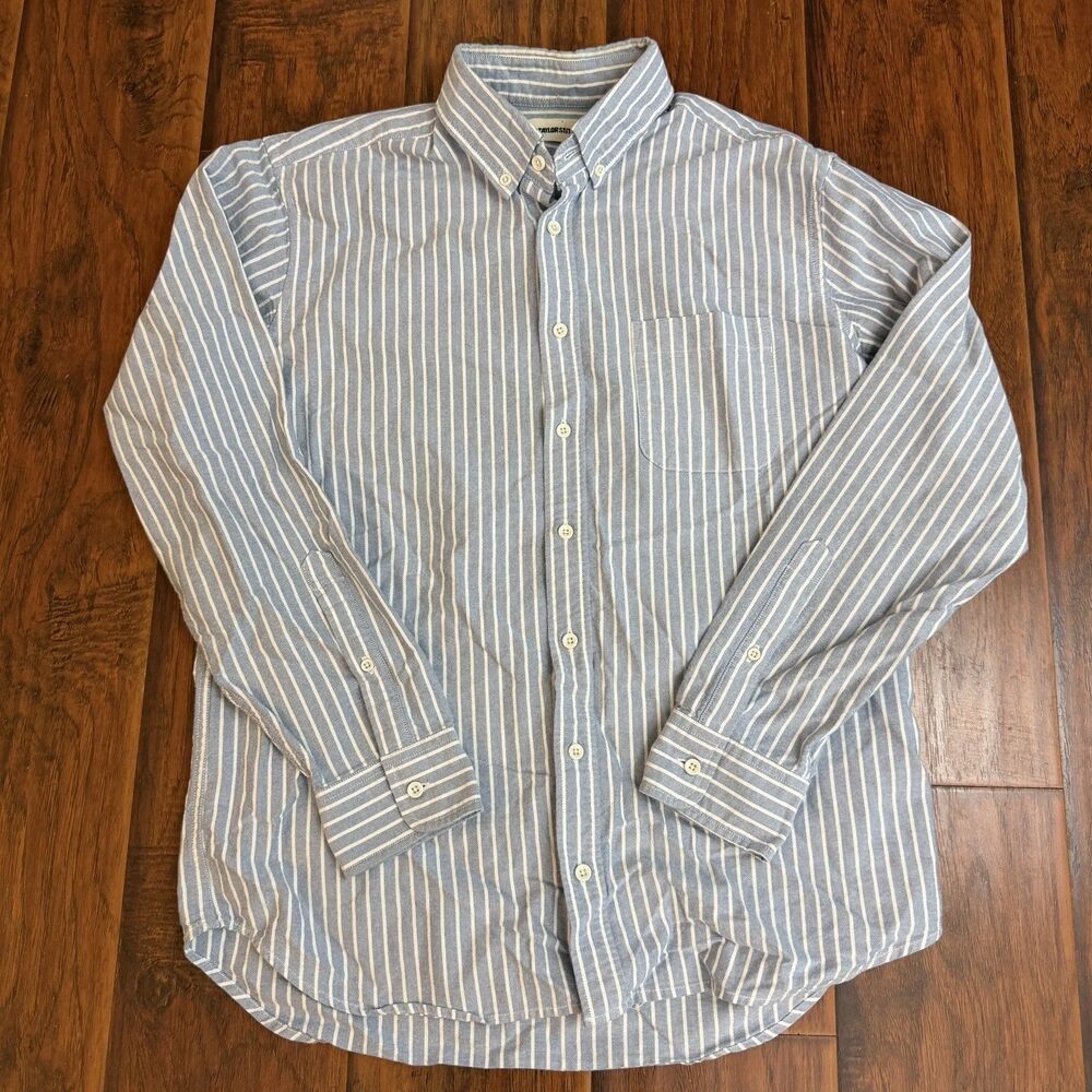 Taylor Stitch Shirt Men 42 Blue Chambray White Striped Linen Cotton Jack